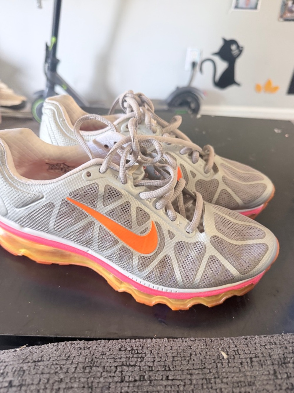 Nike Women's Gray Mesh Running Sneakers with Orange Swoosh and Pink/Orange Sole